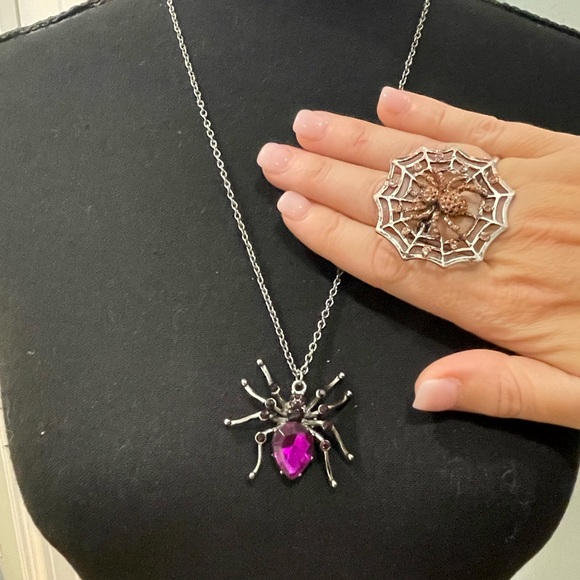 Jewelry Halloween Spider Necklace Adjustable Ring Costume Jewelry